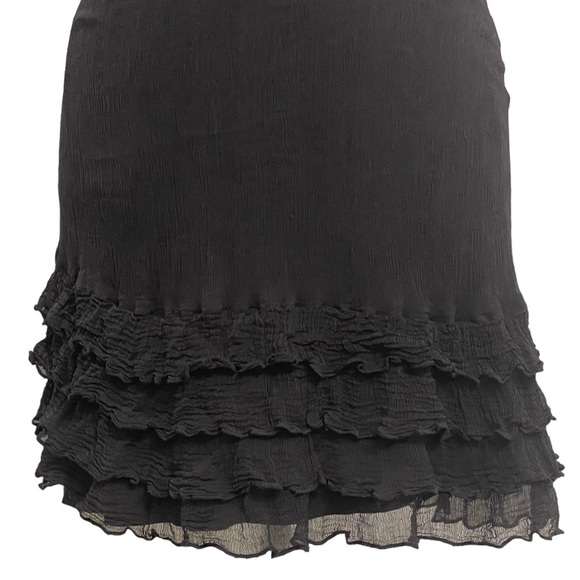 Knitted Dove Black Crinkle Crepe Ruffles Sleeveless Mini Stretch Dress - Picture 3 of 13